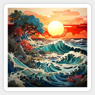 Waves ocean sunset Sticker